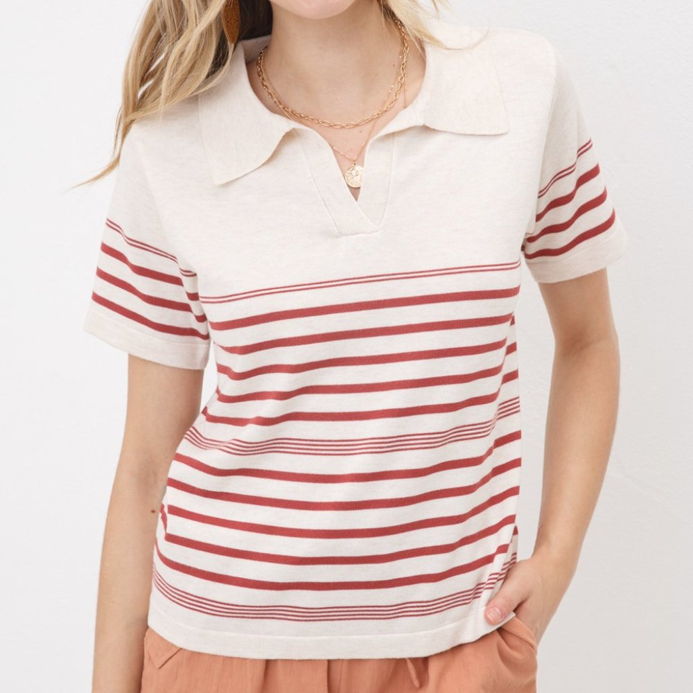 Light Knit Striped Polo Shirt
